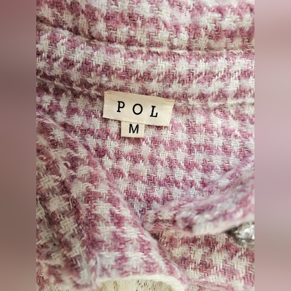 POL Patchwork Sweater Shacket - Pink Cable Knit - Size Medium - Picture 7 of 8